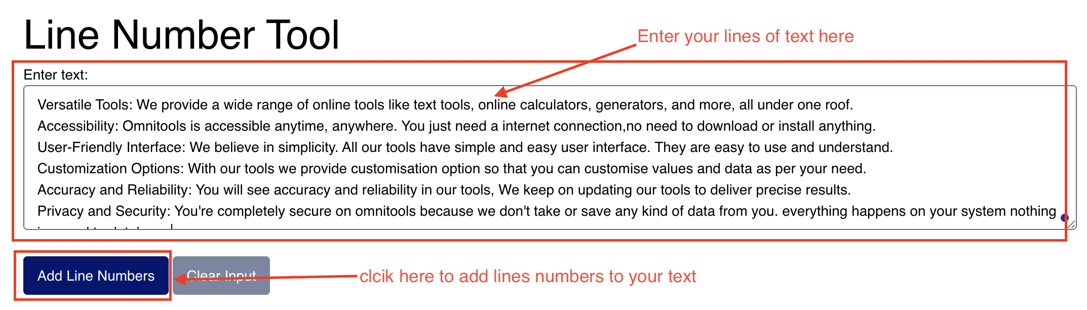 Line numbering tool - add line numbers to your text