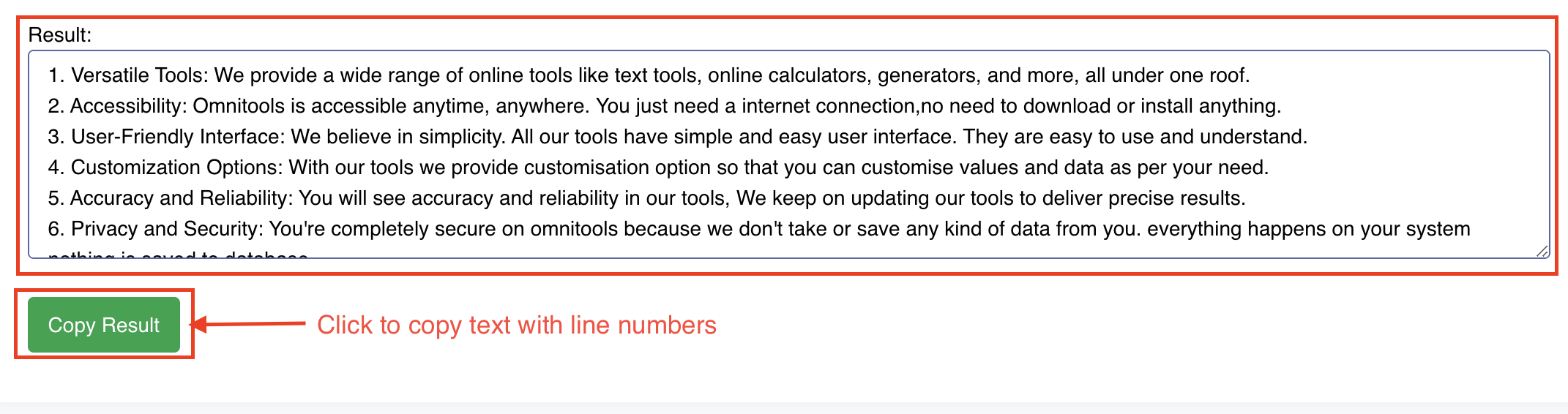 Line numbering tool - add line numbers to your text