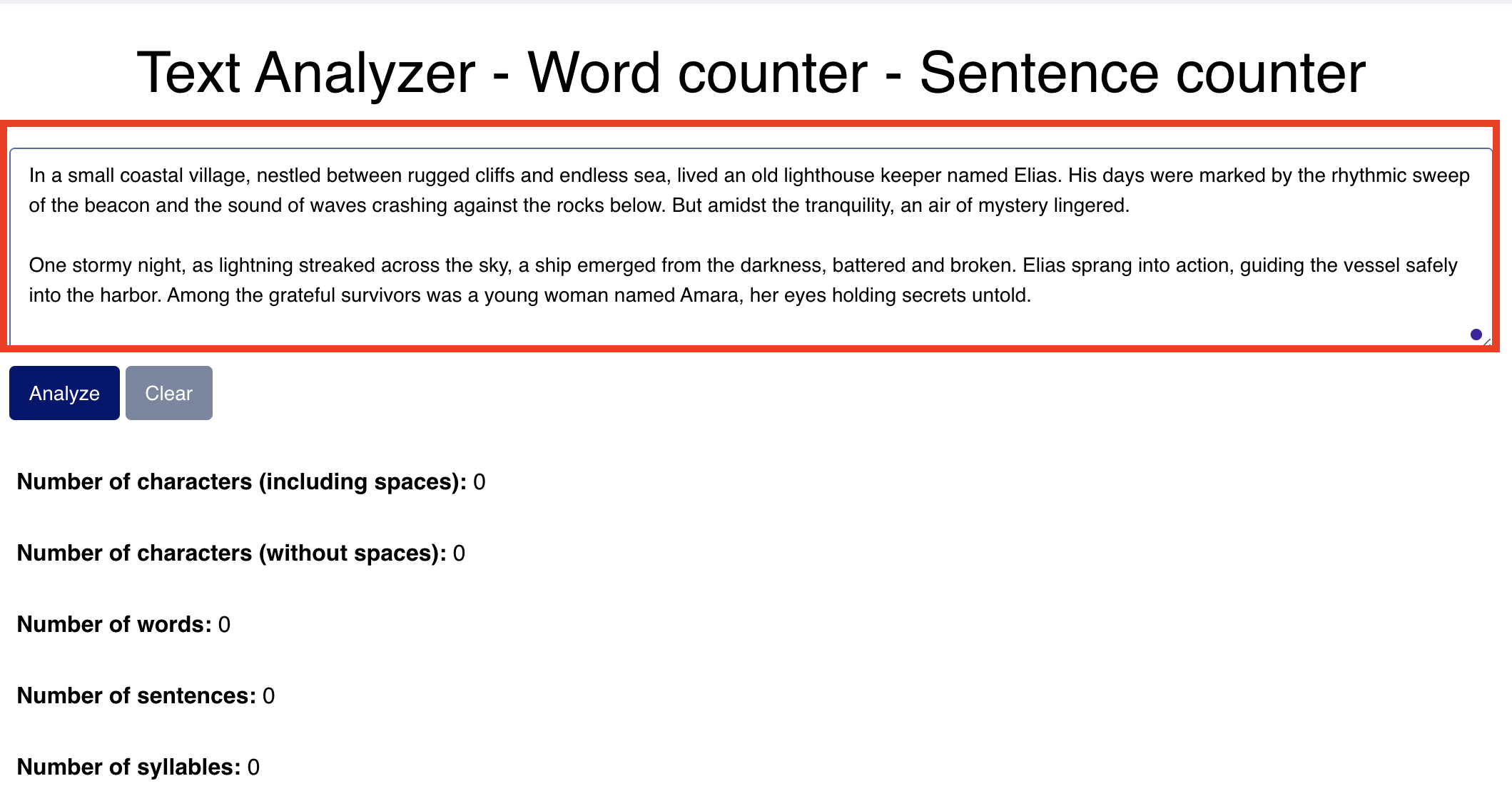 words counter  - sentence counter